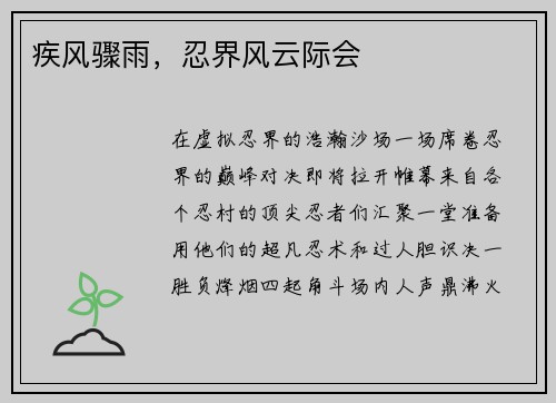 疾风骤雨，忍界风云际会